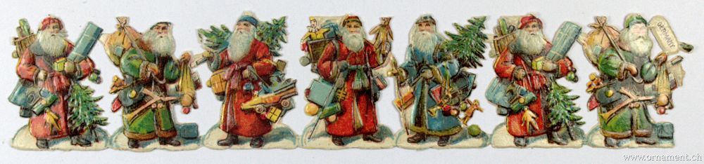 Sheet of Seven Santa Scraps with Tree