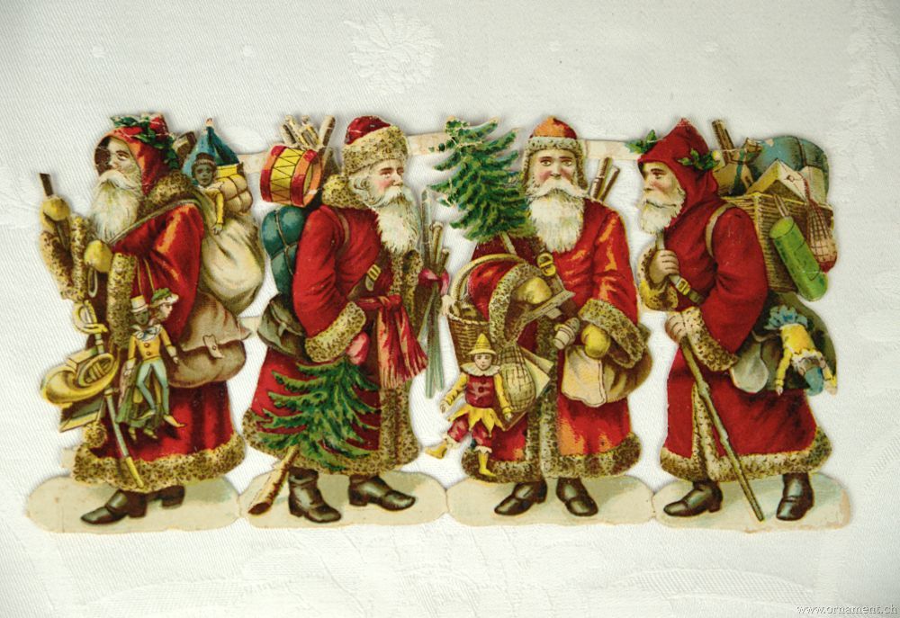 Sheet of Four Santa Scraps with Tree